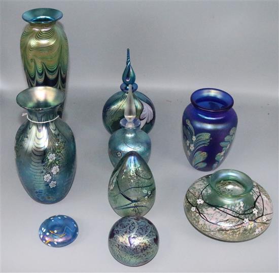 9 pieces of Durand iridescent glassware